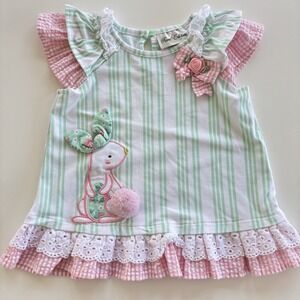 Rare Editions Easter Bunny Dress Baby Girls 24M Pom Tail Patchwork Eyelet Spring